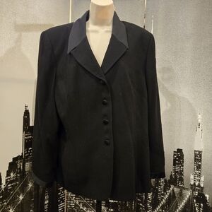 Kasper size 16 black blazer with satin coller, cuffs, and covered buttons